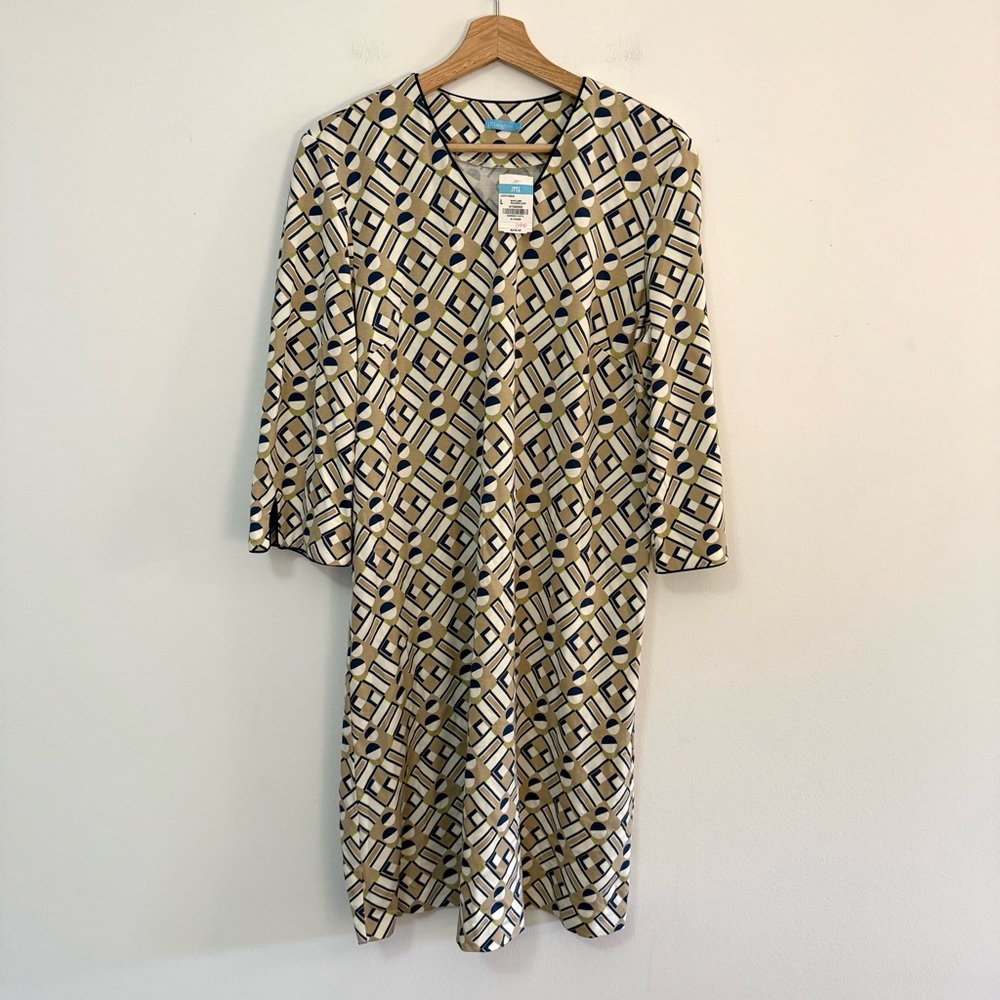 NWT J McLaughlin Navy Lime Kaleidoscope Geometric Midi Judith Dress Large